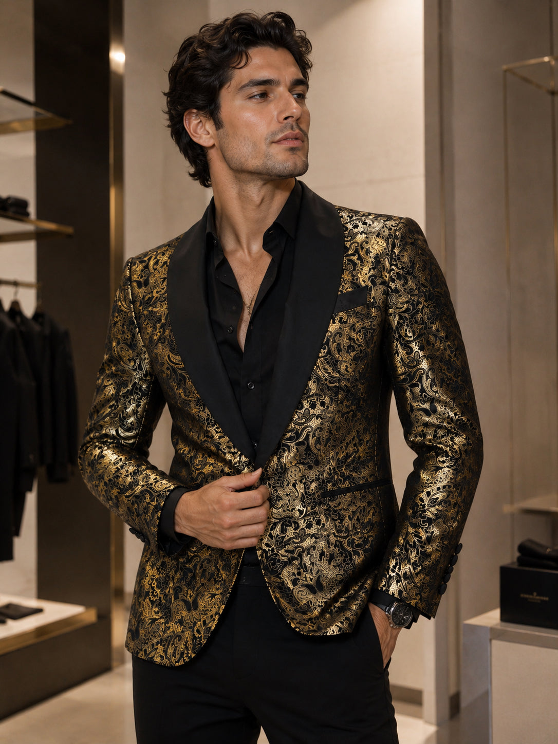 THE BLACK AND GOLD BAROQUE BLAZER