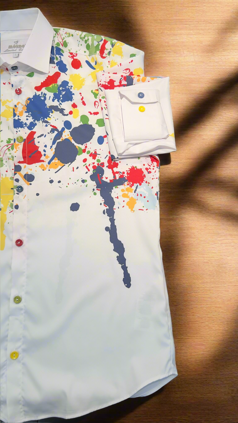 White Multi-Color Mondo Shirt – Bold. Bright. Unforgettable.