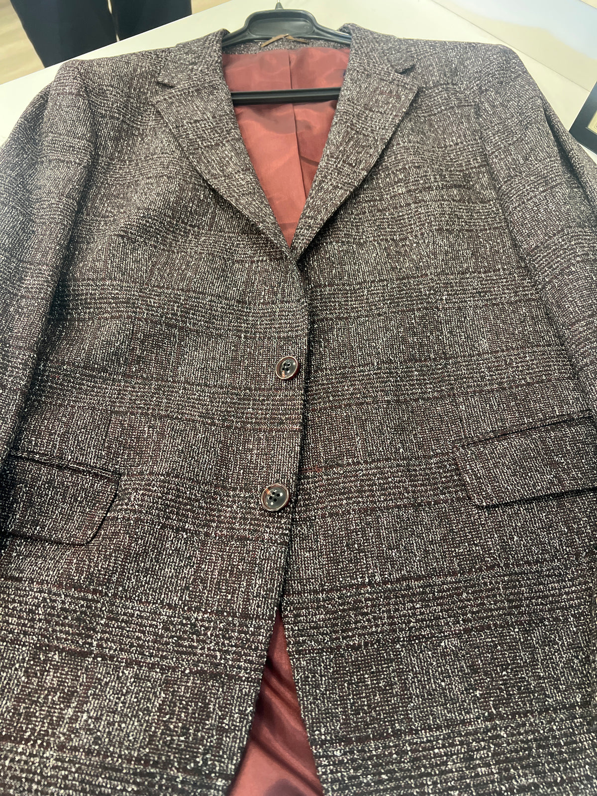 Textured Plaid Two-Button Blazer