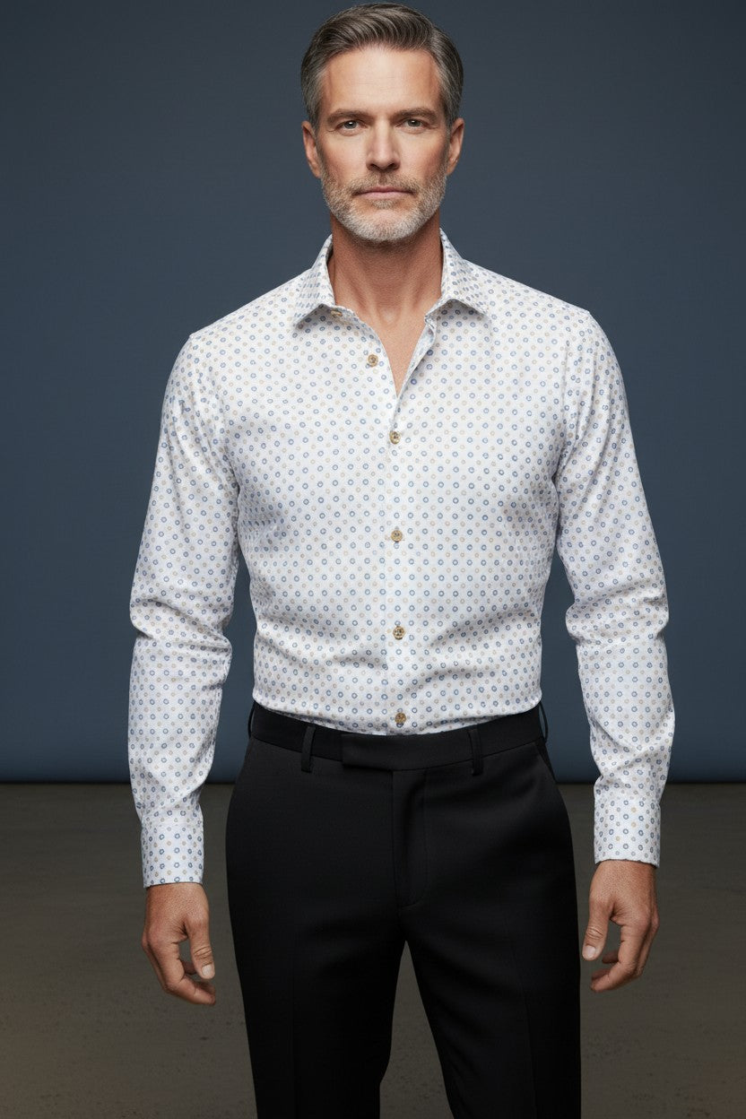 Multi-Print Button-Down Dress Shirt