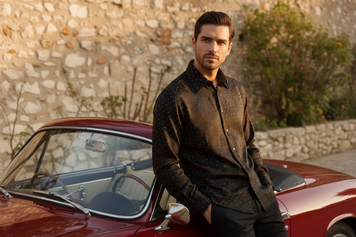 GLOSSY SLEEK TAILORED LONG SLEEVE  SHIRT
