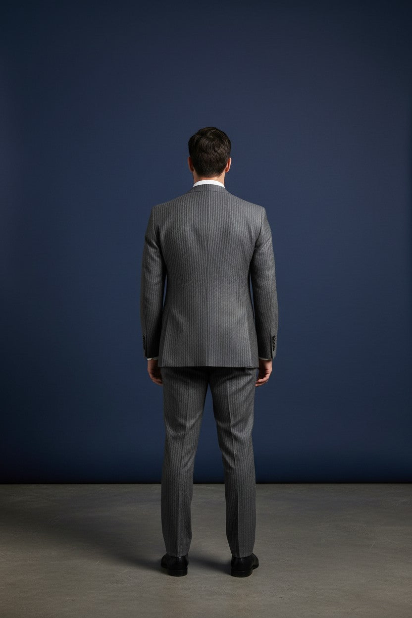Grey Pinstripe Double-Breasted Blazer