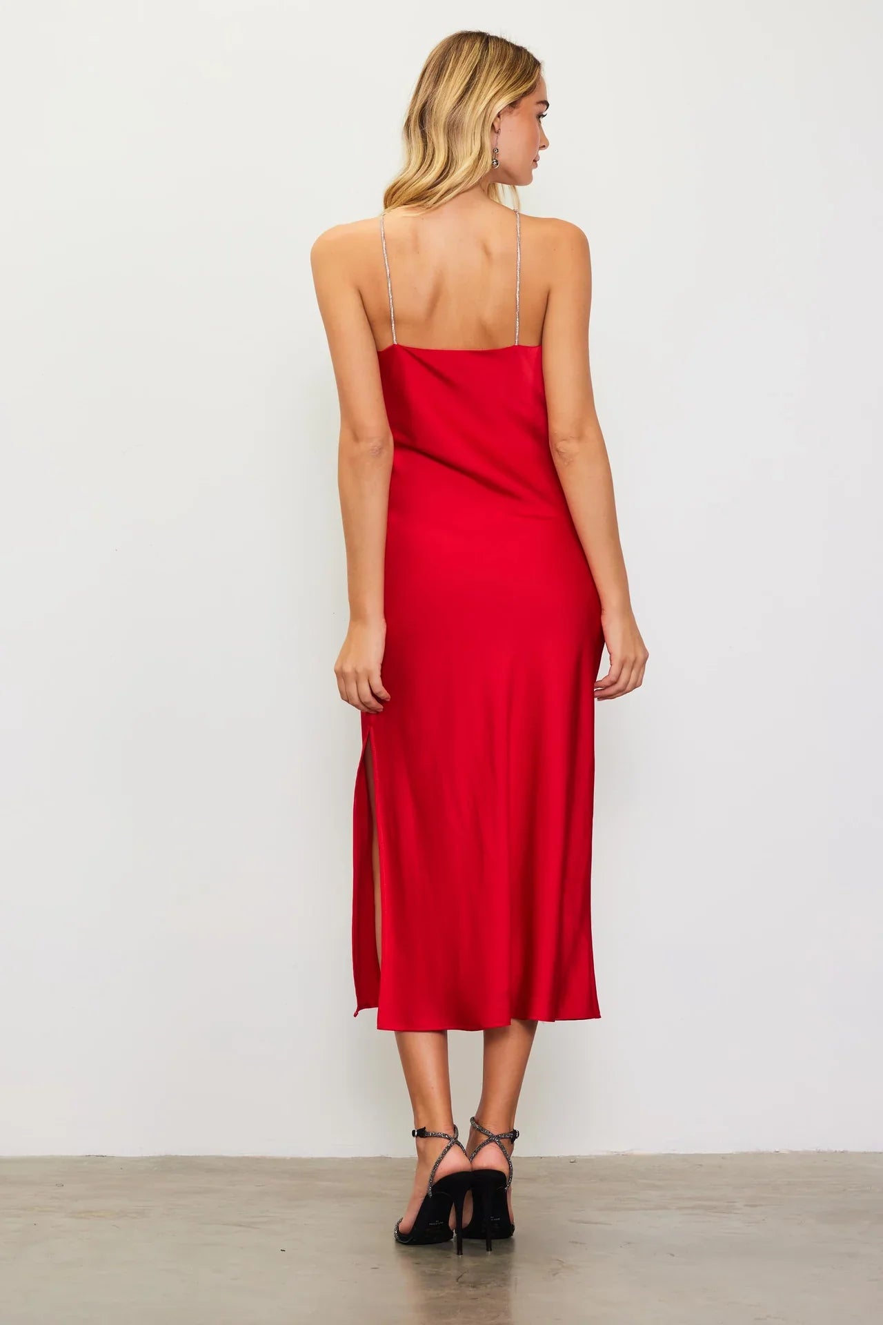 Detachable Rosette Metallic Strap Midi Dress