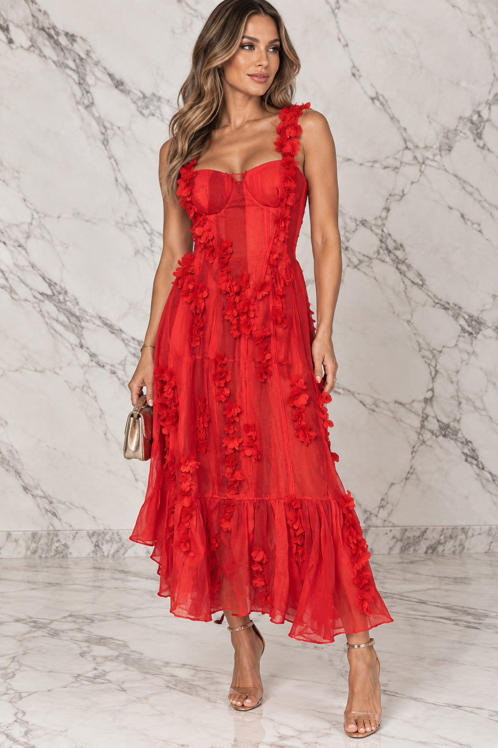 CURVE ENHANCING BUSTIER MIDI DRESS