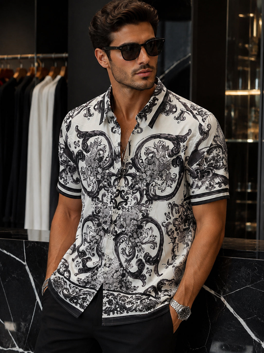 Rhinestone  Print Short-Sleeve Shirt