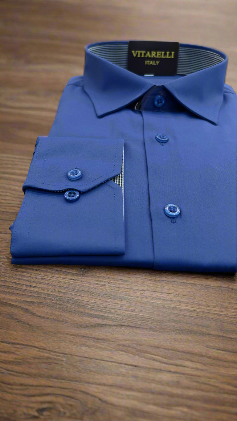 Vitarelli Slim Fit Dress Shirt with French Cuff Option and Standard Bu Vitarelli Slim Fit Dress Shirt with French Cuff Option and Standard Bu