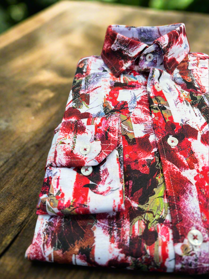 Crimson Abstract Shirt – Striking Design, Smooth Comfort