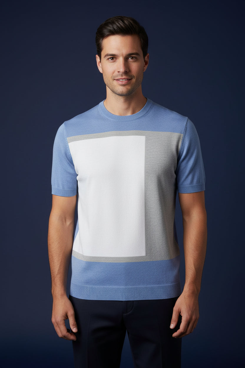 Men’s Modern Color-Block Knit Shirt – Viscose Blend