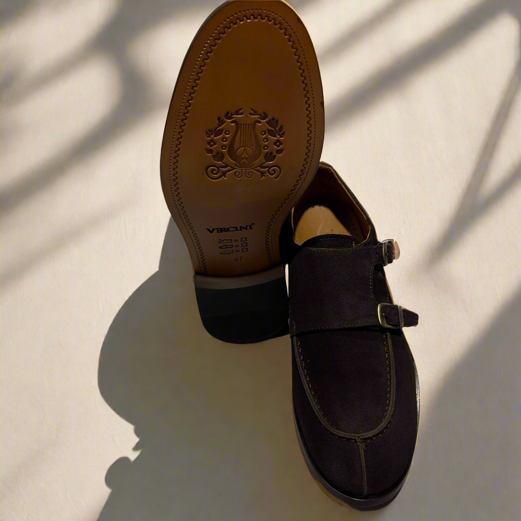 Handcrafted Brown Suede Double Monk Strap Shoe