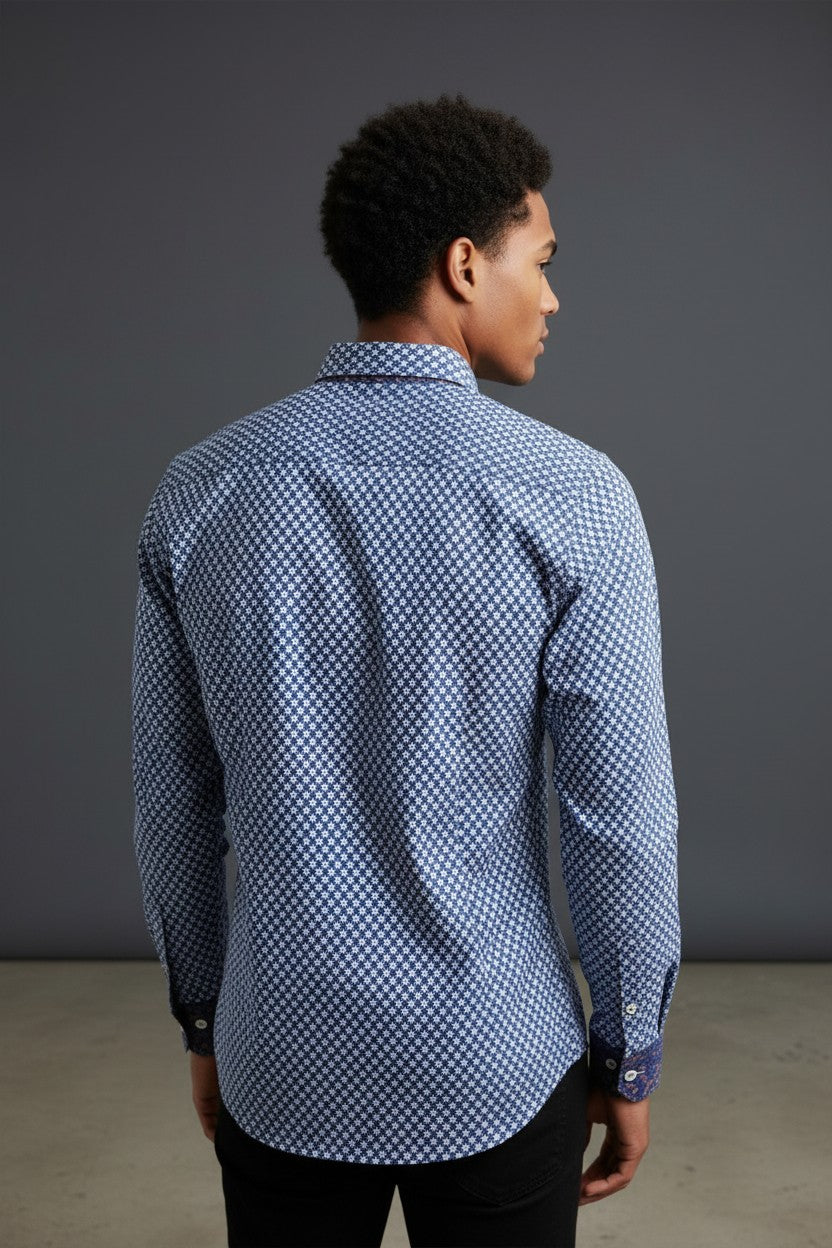 Vercini Signature Geometric Cotton Shirt Collection - Available in White, Sky Blue, and Navy