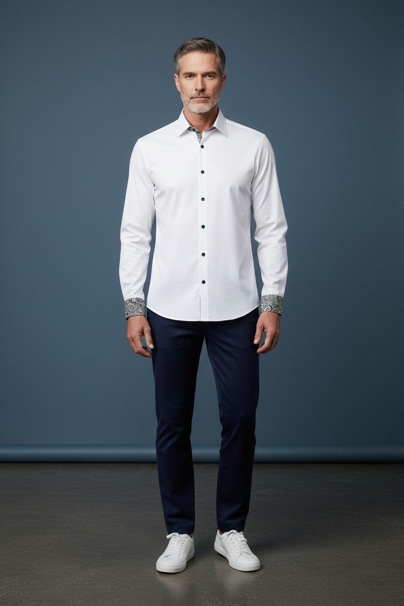 Vercini Exquisite White Paisley Interior Cotton Dress Shirt White / 5XL Vercini Exquisite White Paisley Interior Cotton Dress Shirt White / 5XL