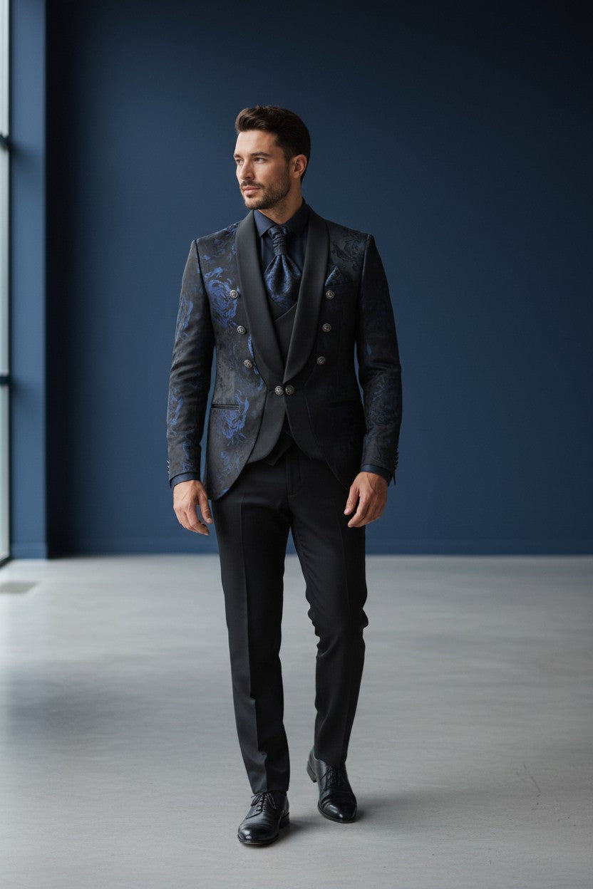 Midnight Royal Blue Floral Statement Tuxedo