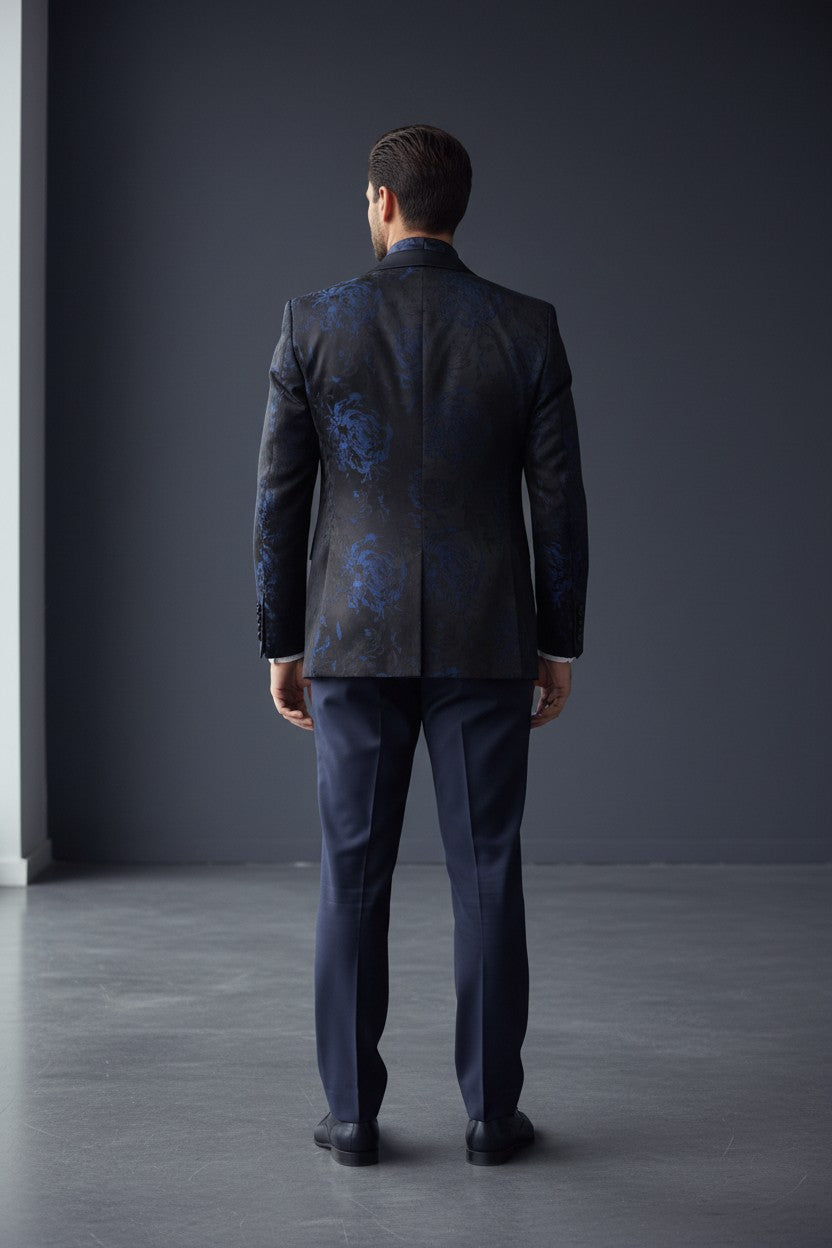 Midnight Royal Blue Floral Statement Tuxedo
