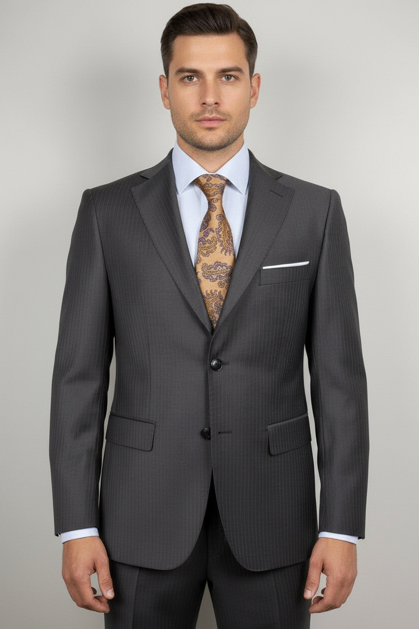 Vercini Marrone Pinstripe 100% Wool Suit – 2 Piece