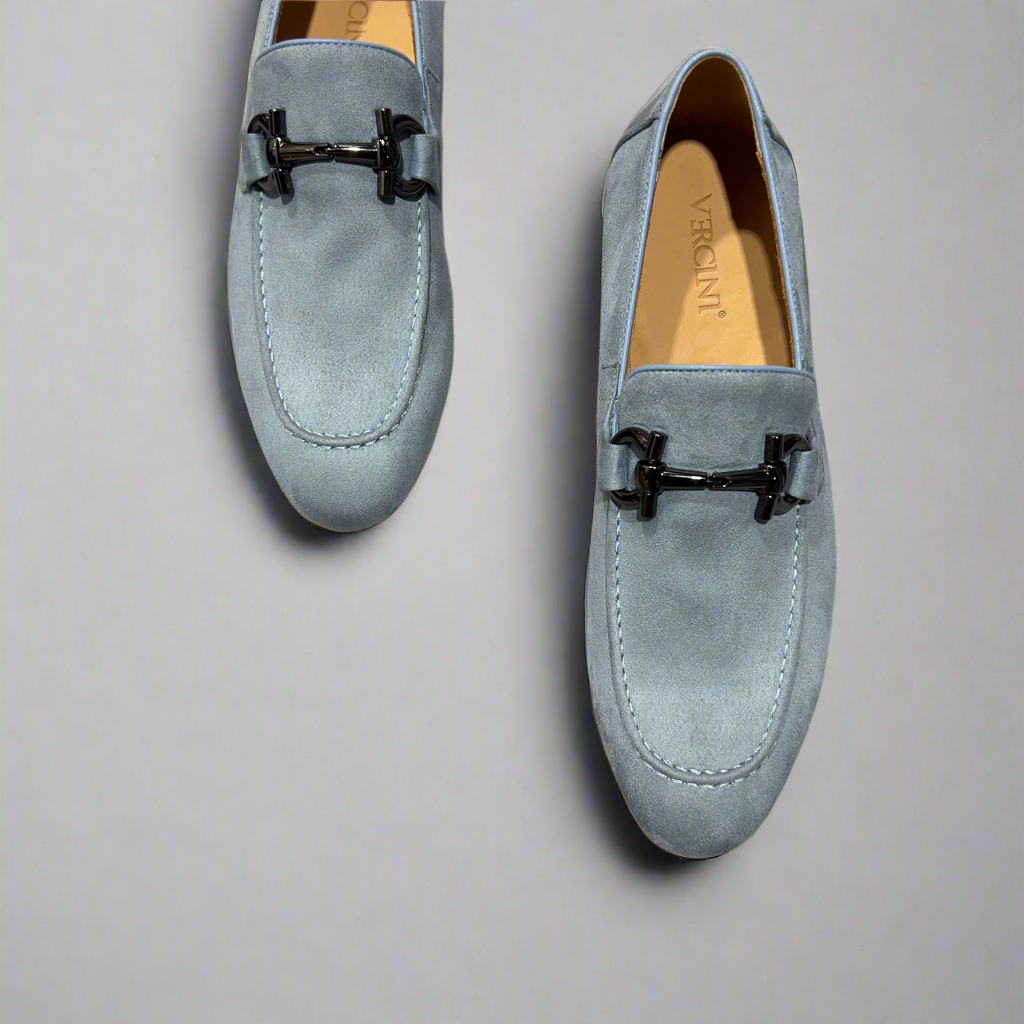Vercini Men’s Suede Loafers – Light Blue Luxe