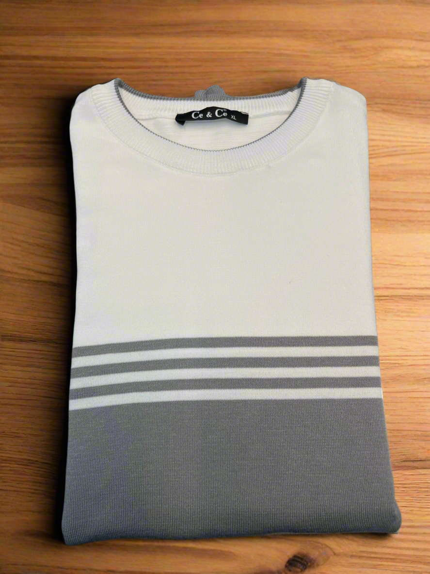 Vercini by CE&CE Striped T-Shirt – Soft Luxe in Grey, Blue & Beige