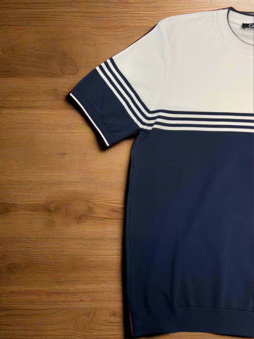 Vercini by CE&CE Striped T-Shirt – Soft Luxe in Grey, Blue & Beige