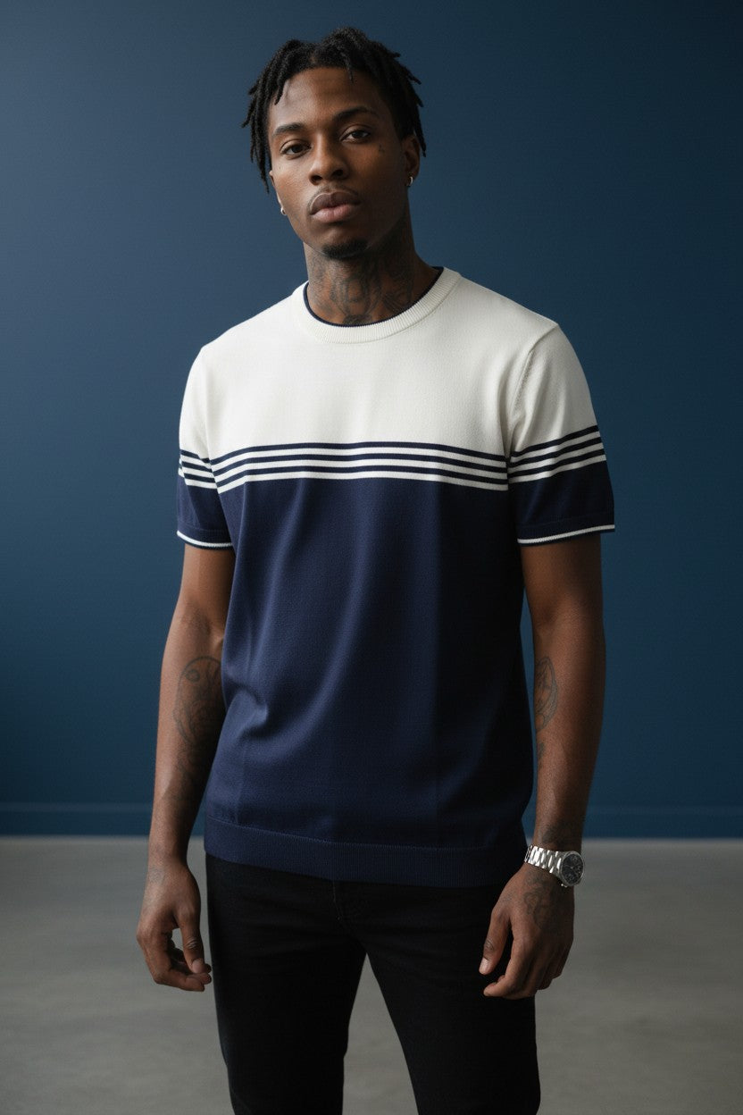 Vercini by CE&CE Striped T-Shirt – Soft Luxe in Grey, Blue & Beige