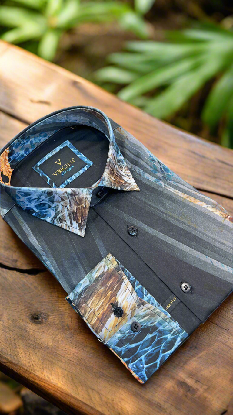 VERCINI Men's Abstract Shirt – Where Art Meets Fashion S / BLACK-MULTI