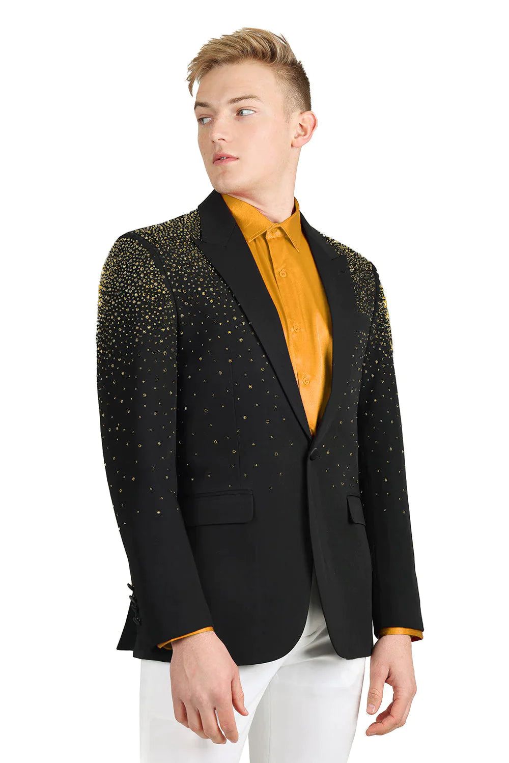 Rhinestone Embellished Men s Blazer BLACK GOLD S