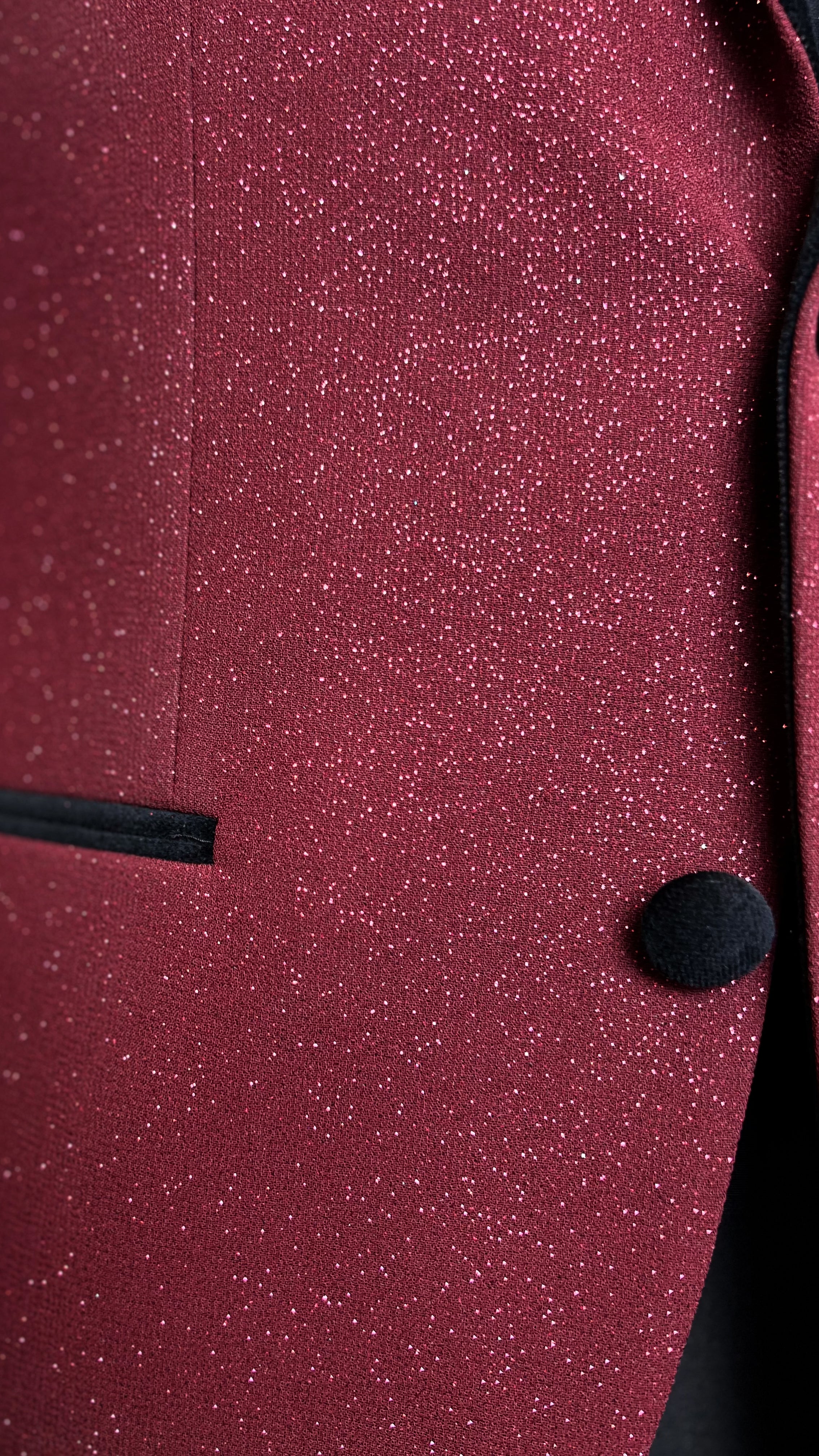 Opulent Red Velvet-Trim Tuxedo Blazer