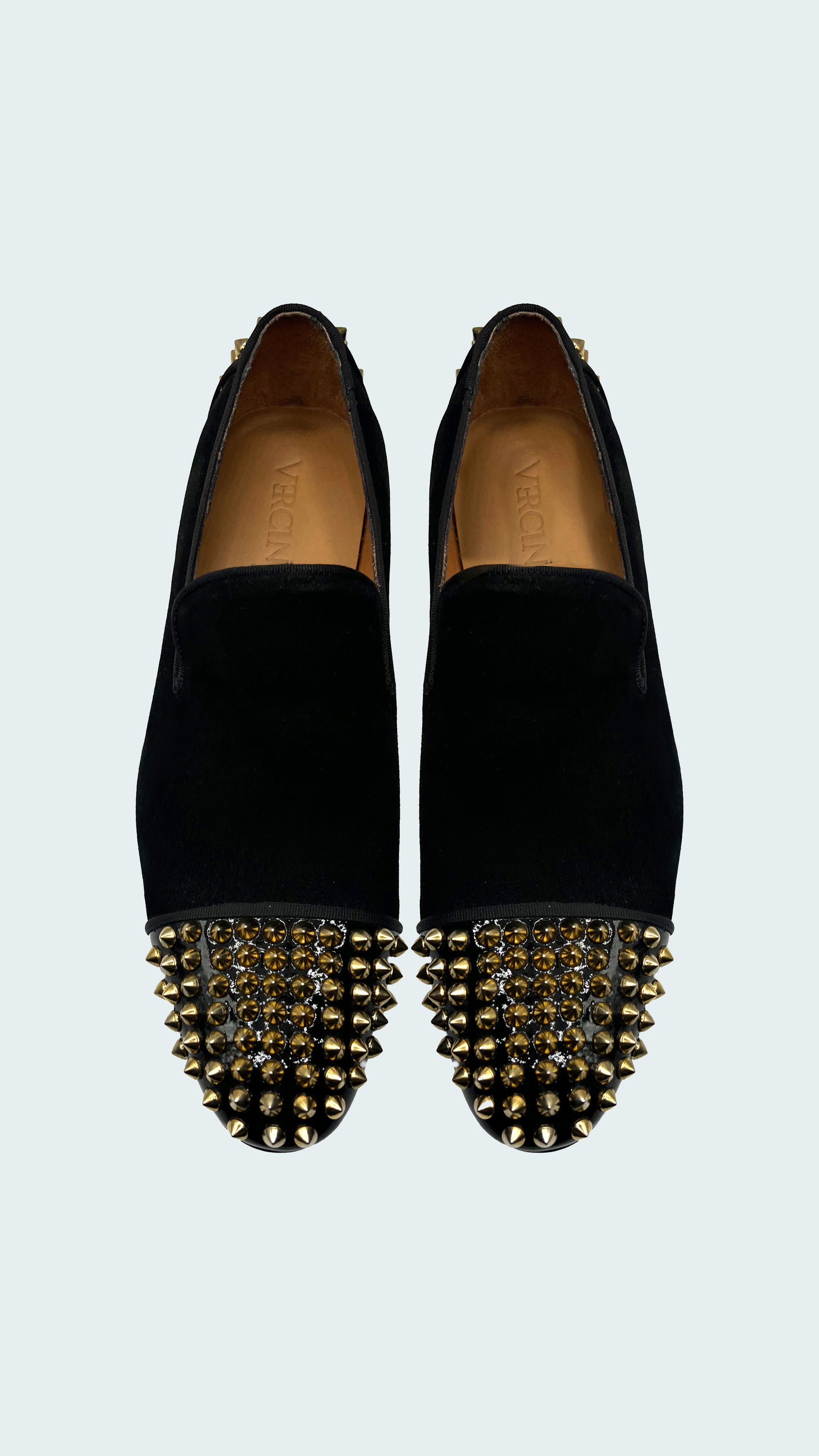 Men's Black Suede Loafers with Bold Gold Spiked Embellishments by Vercini LOAFERS Ph inventory shoes Vercini