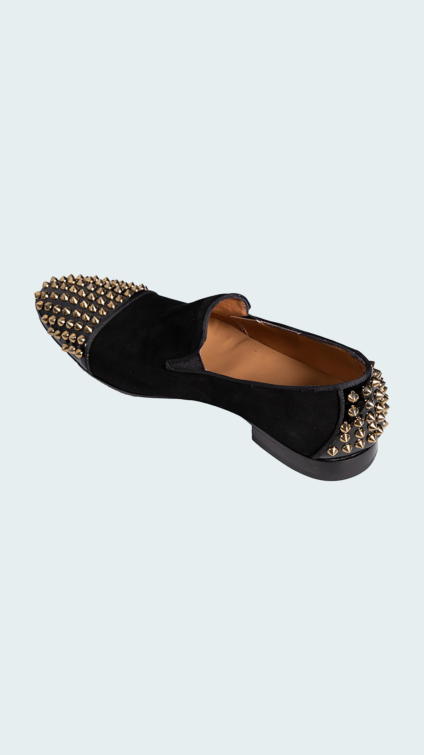 Men's Black Suede Loafers with Bold Gold Spiked Embellishments by Vercini