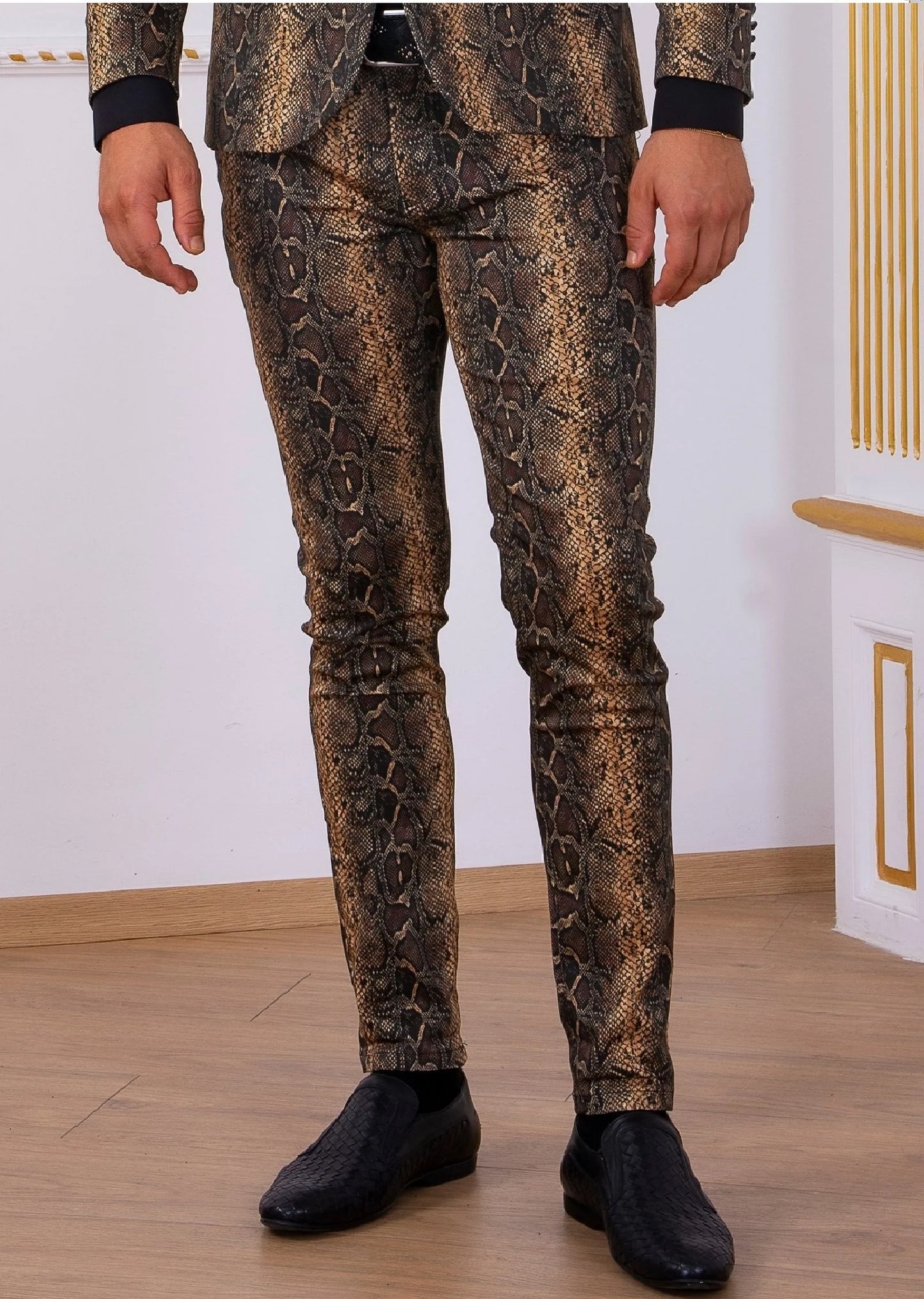 Mondo Black Brown Leopard Luxe Slim Fit Pants PANTS Mondo Collection Vercini