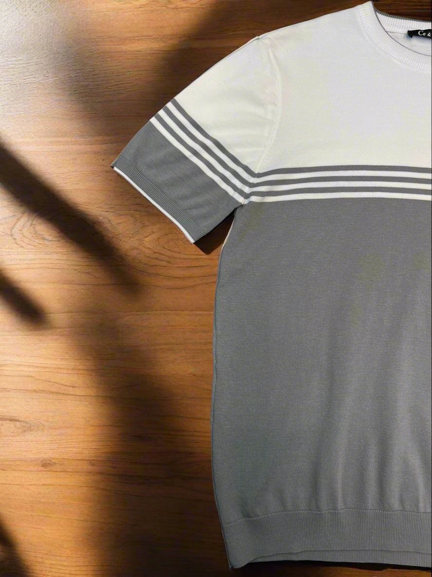 Vercini by CE&CE Striped T-Shirt – Soft Luxe in Grey, Blue & Beige