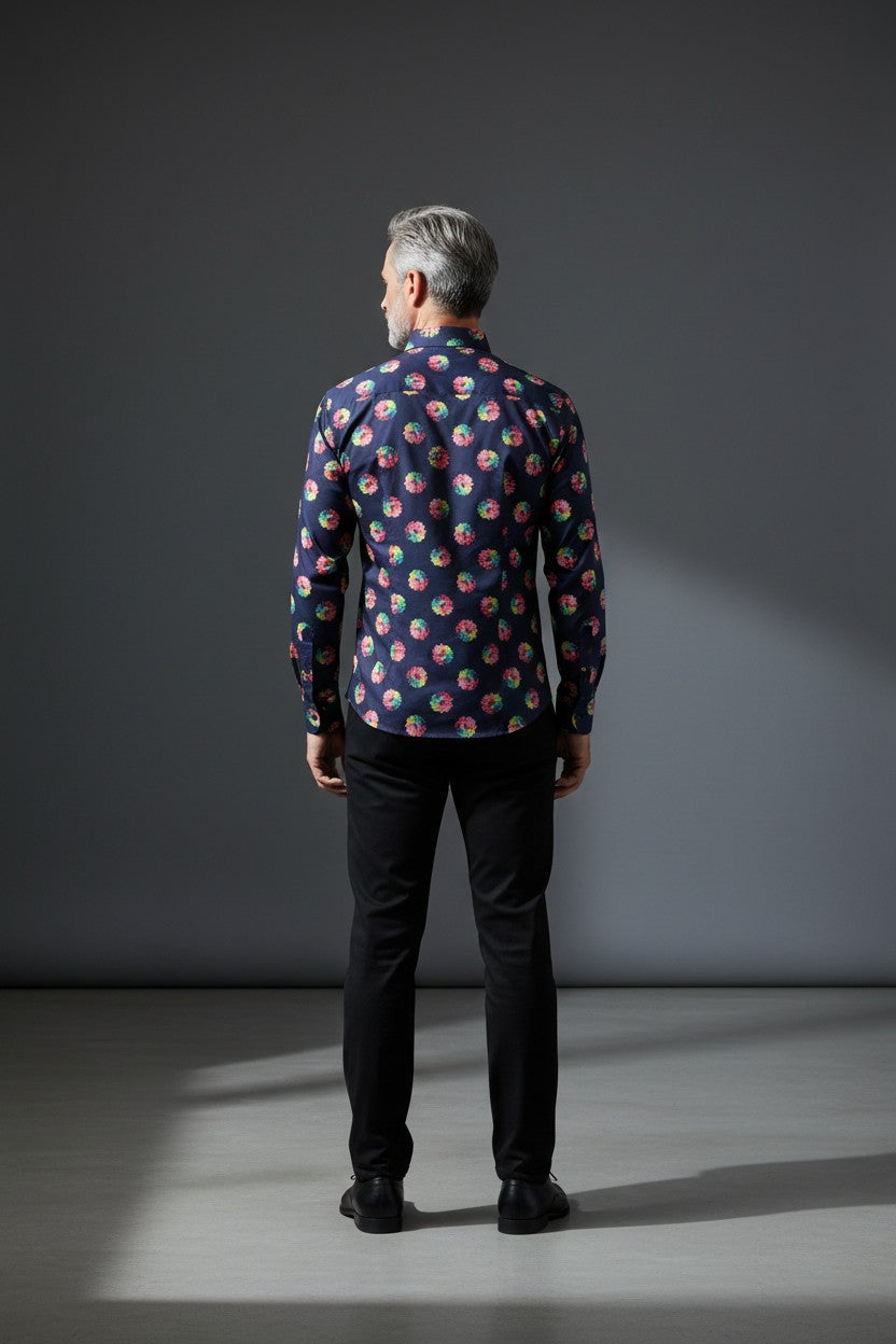 Celestial Bloom Navy Elegance Casual Shirt