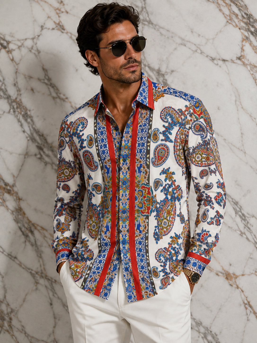Men's Paisley Baroque Print Long Sleeve Shirt