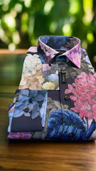Vercini Slim Fit Long Sleeve Floral Shirt with Rhinestone Accents