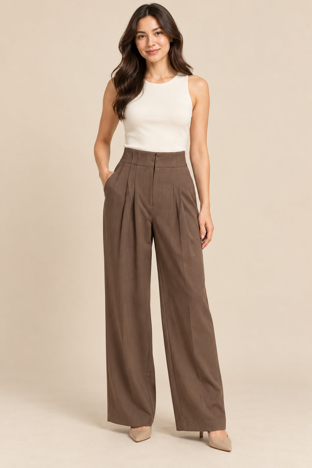 High-Waisted Pleated Wide-Leg Pants