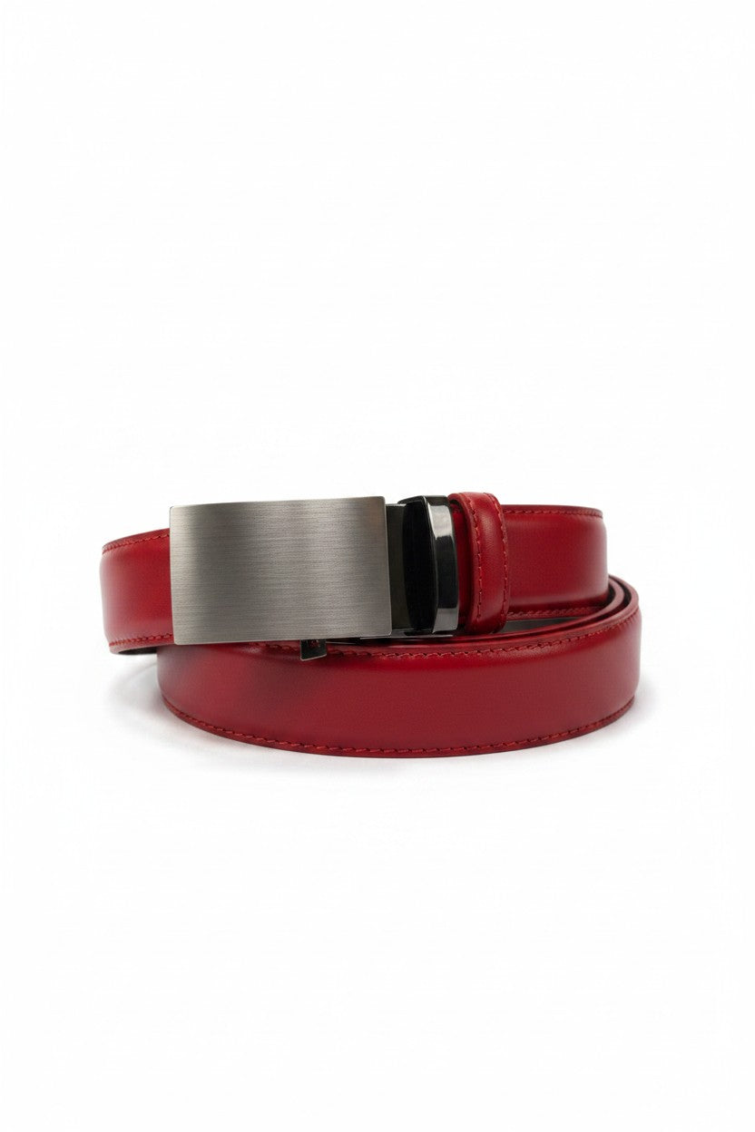Men's Red Leather Ratchet Belt