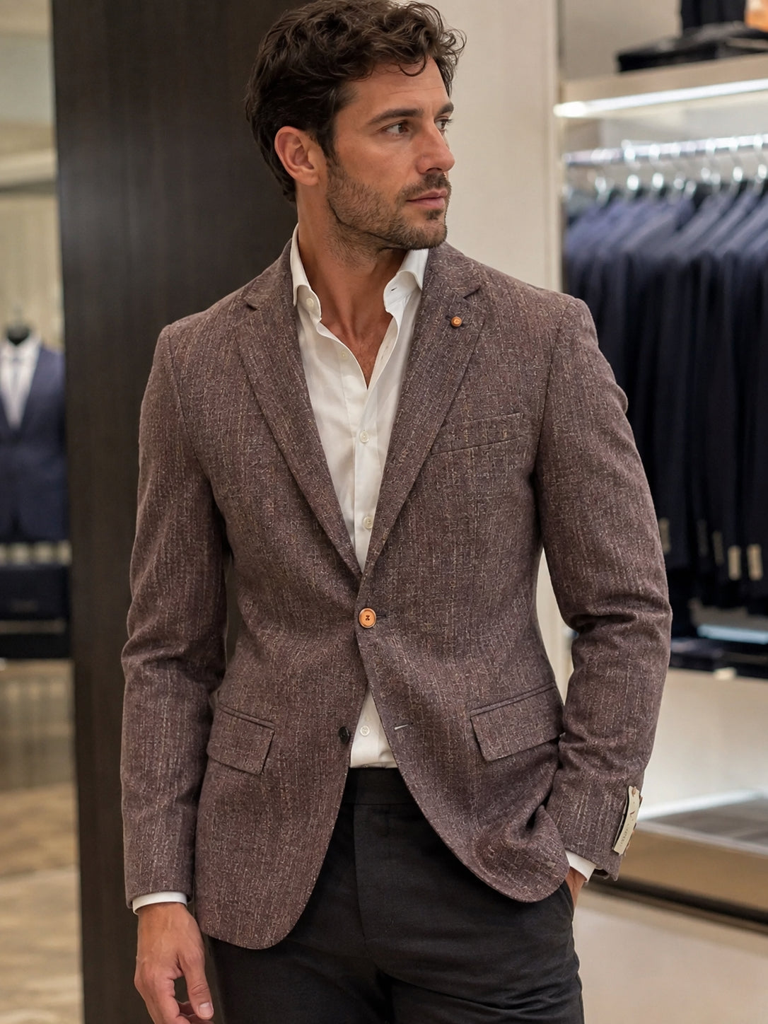 Textured Melange Single Button Blazer