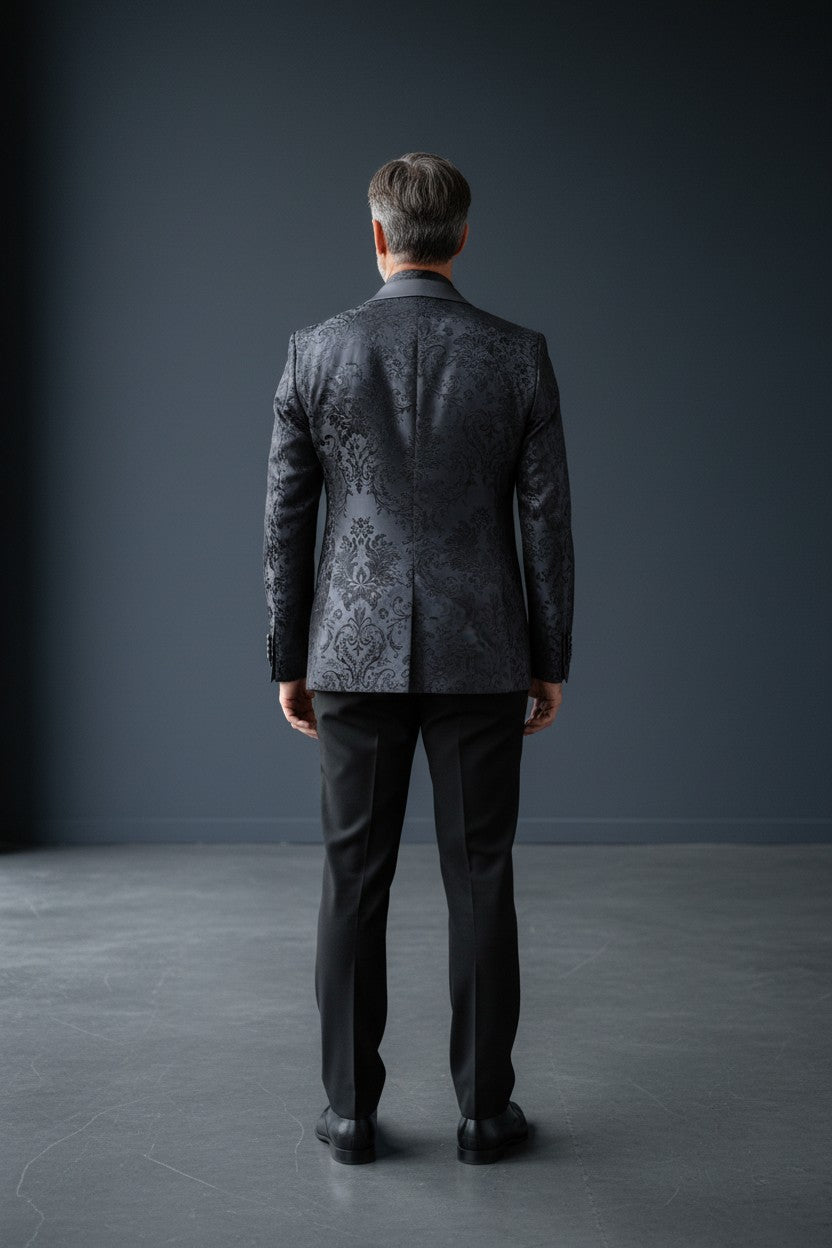 Floral Jacquard Shawl Lapel Tuxedo with Vest and Matching Tie