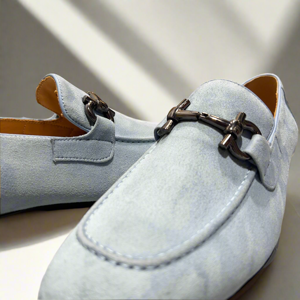 Vercini Men’s Suede Loafers – Light Blue Luxe