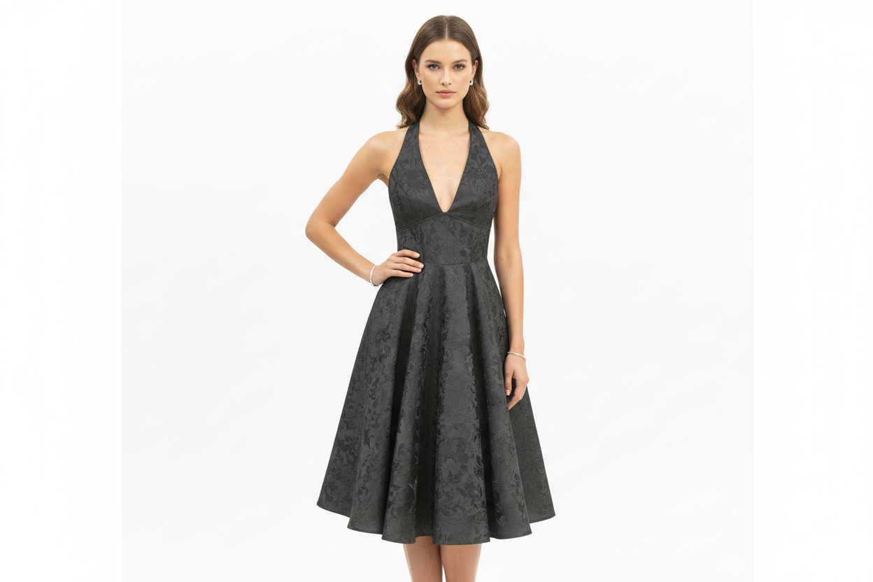 HALTER NECK JACQUARD DRESS