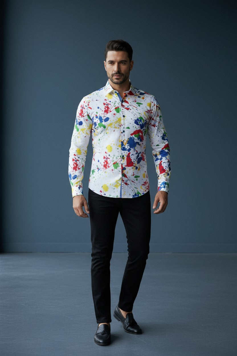 White Multi-Color Mondo Shirt – Bold. Bright. Unforgettable.