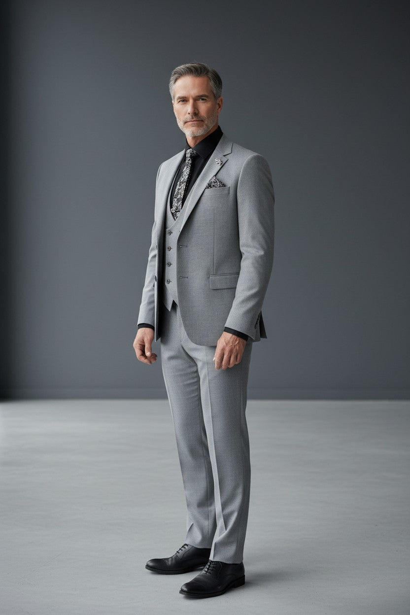 Heather Gray Three-Piece Suit | Vercini Elegance Collection