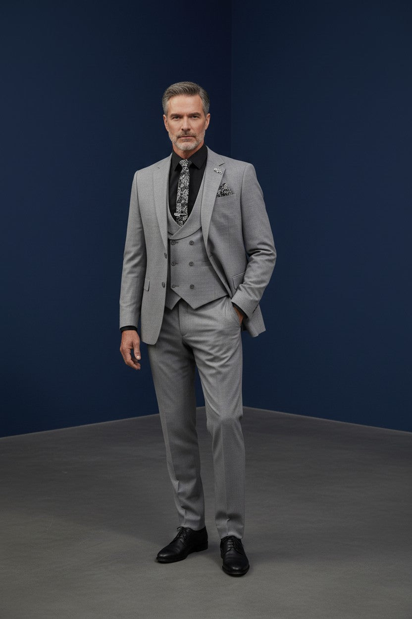 Heather Gray Three-Piece Suit | Vercini Elegance Collection