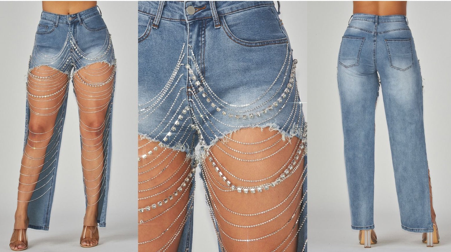 RHINESTONE DENIM PANTS