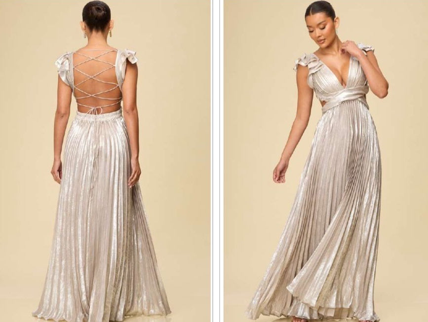 METALLIC PLEATED GOWN