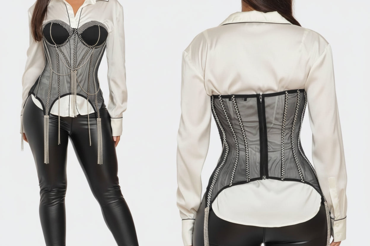 SEXY BLACK AND SILVER CORSET