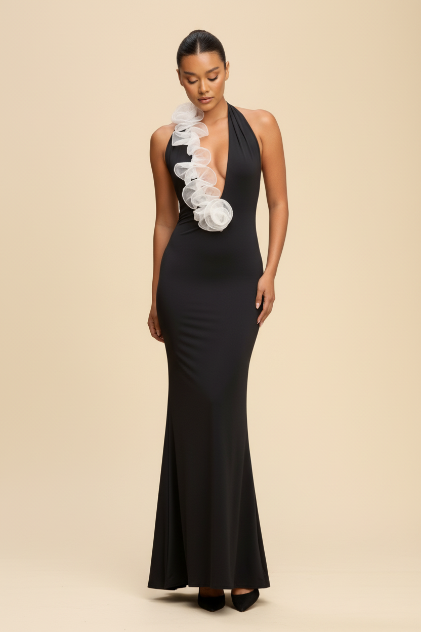 ROSETTE ACCENT JERSEY DRESS