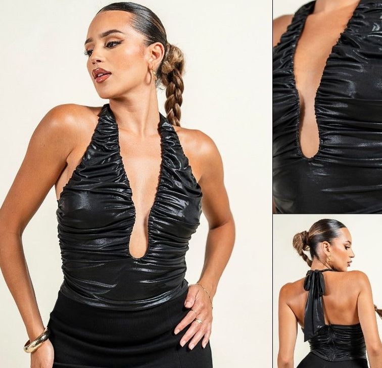 U WIRE INSET HALTER RUCHING MINI TOP