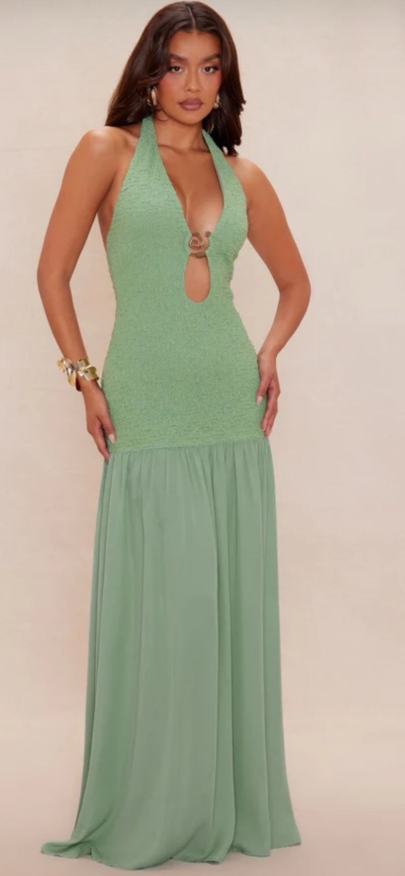 HALTER NECKLINE SAGE MAXI DRESS