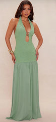 HALTER NECKLINE SAGE MAXI DRESS
