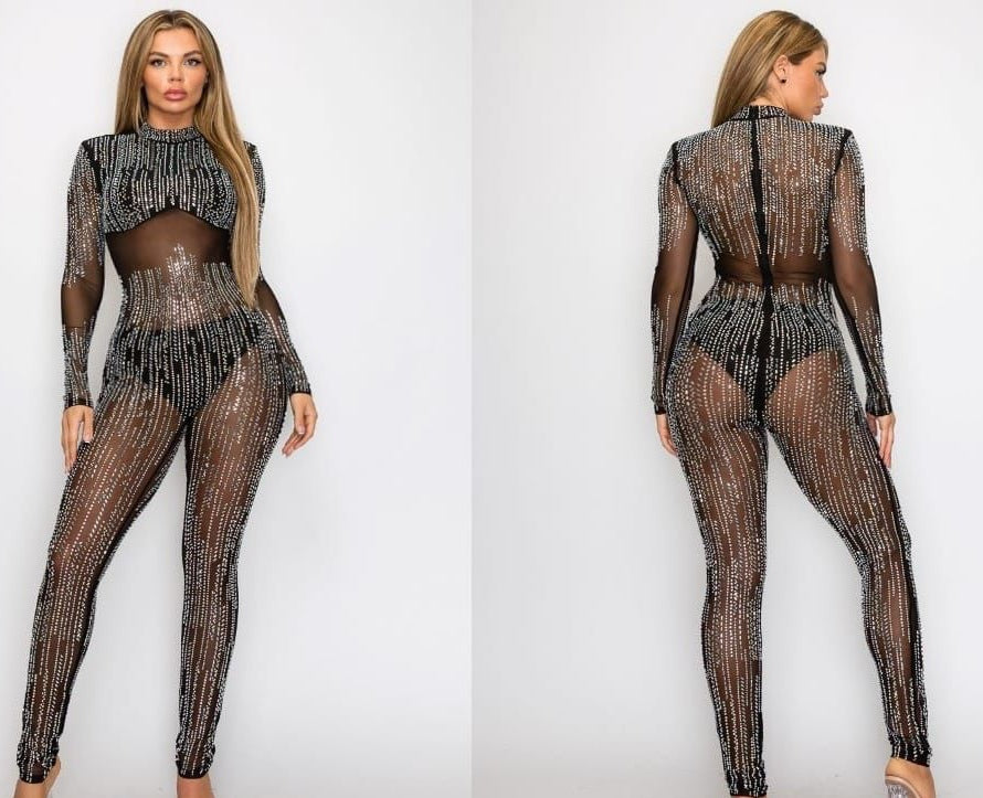 AMAZING SHEER RHINESTONE JUMPSUIT