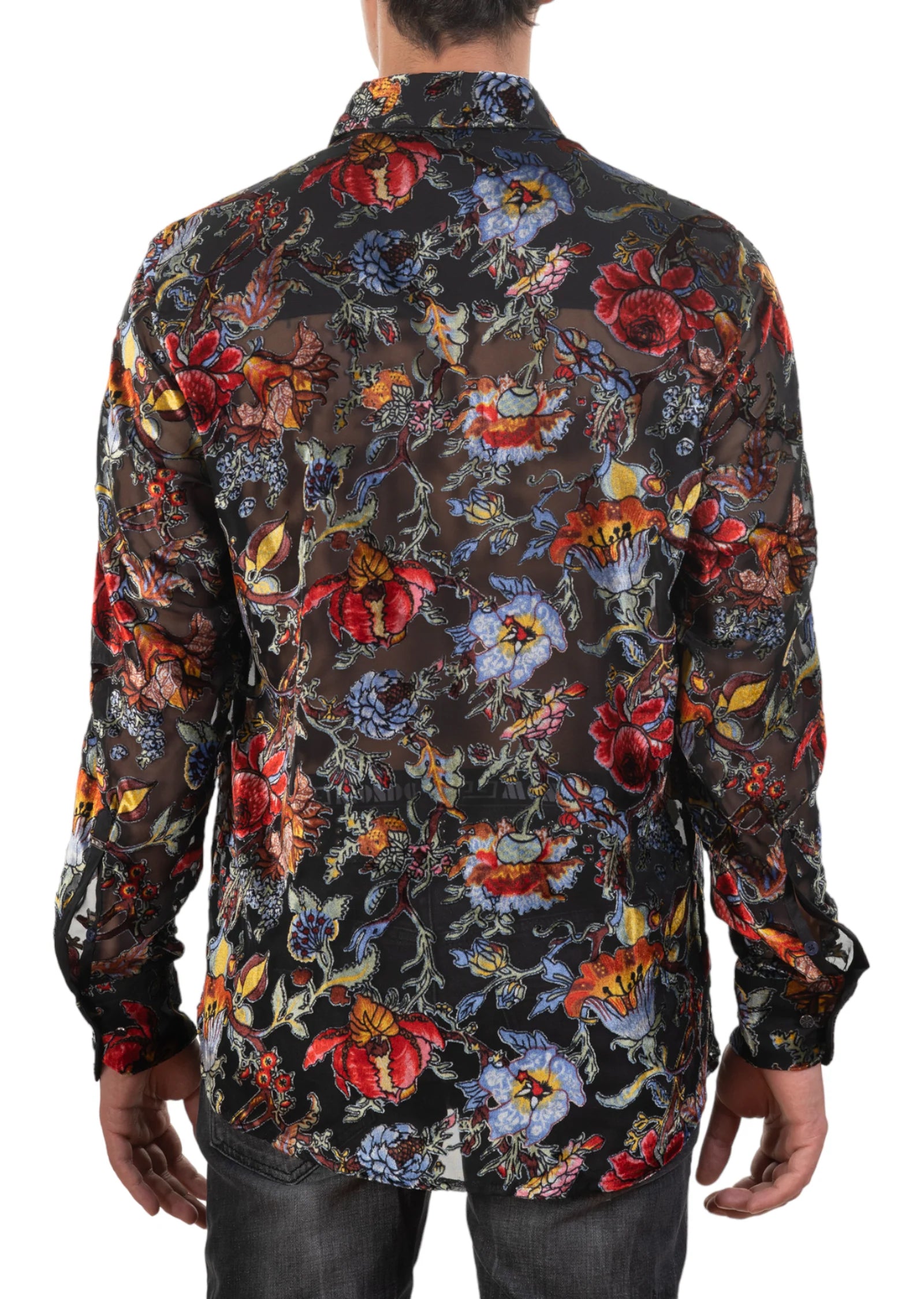 Limited Edition Black Red Blue Floral Sheer Velvet Shirt